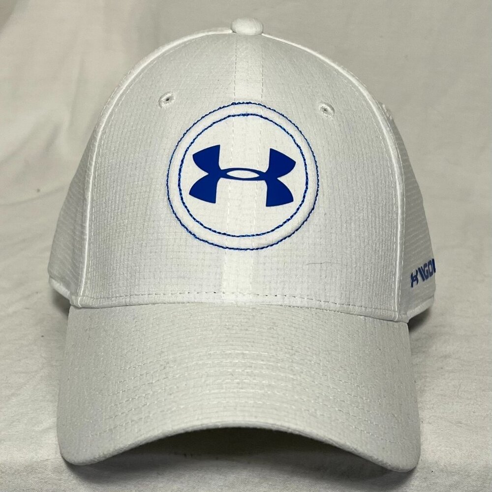 Under Armour Jordan Spieth Golf Cap PGA Men’s L/XL Fitted Mesh White / Blue Logo